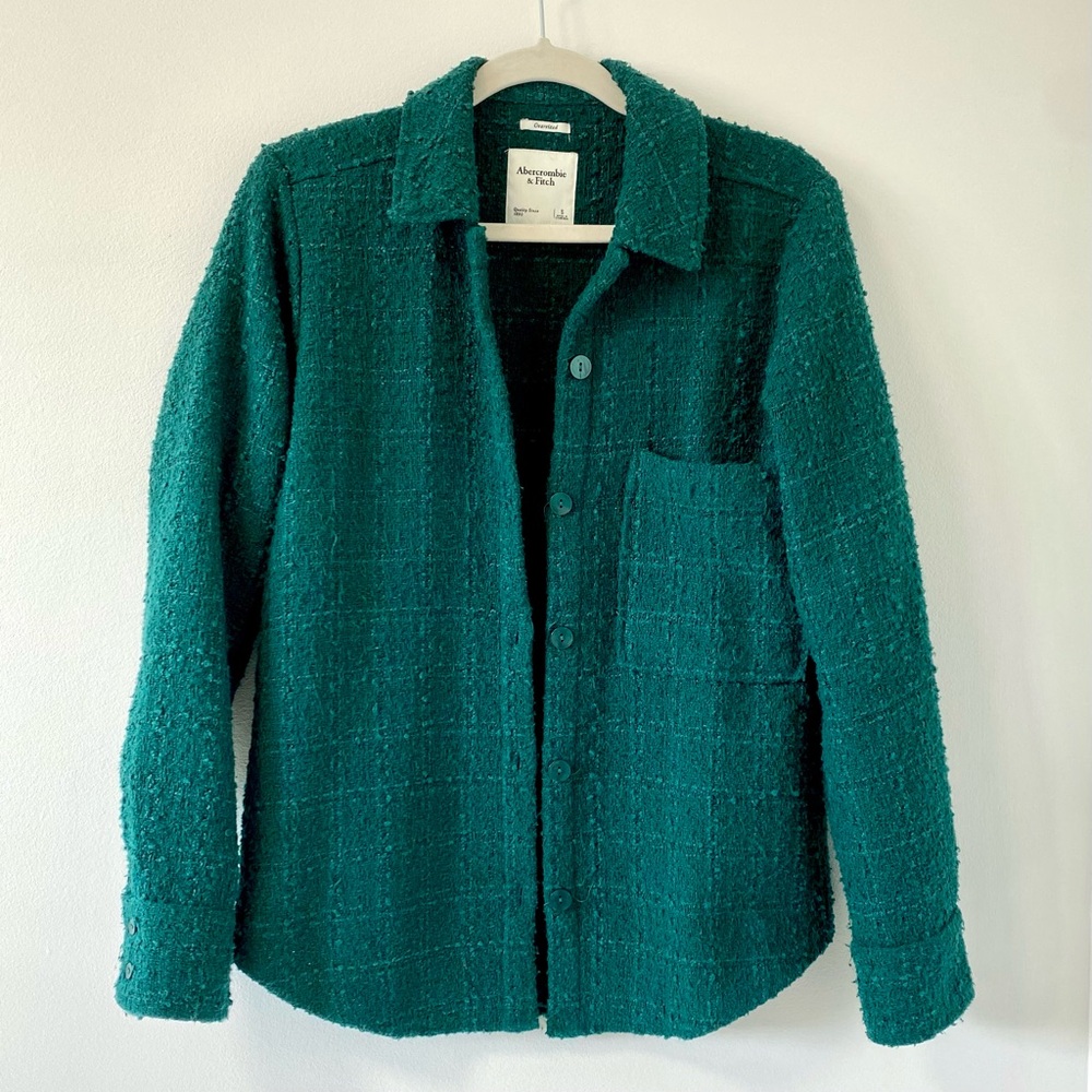Oversized Tweed A&F Shacket Emerald Green Shirt Jacket Spring Small 90’s Prep